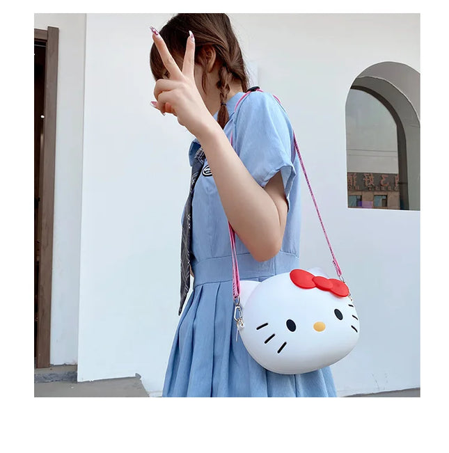 Hello Kitty Silicone Crossbody Bags Women Girls Kawaii 11cm/19cm Messenger Bag 3d Shoulder Small Purse Phone Bag Girlfriend Gift