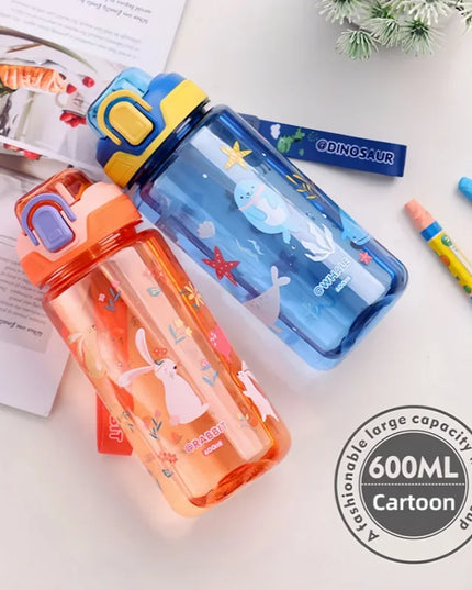 600ml Dinosaur Water Bottle For Kids Water Sippy Cup With Silicone Straw Leakproof Plastic Water Bottles Summer Kids Water Cup