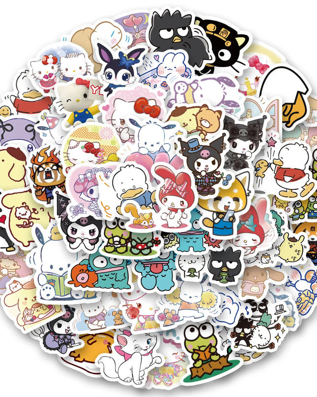 100Pcs Sanrio Kawaii Cartoon Hello Kitty Cinnamoroll Stickers My Melody Kuromi Suitcase Laptop DIY Cute Sticker Decal