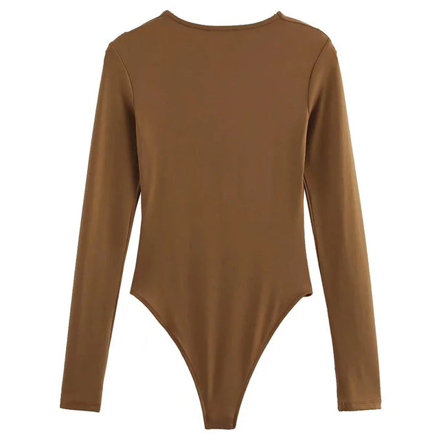 HXAO 2025 Brown Top Bodysuit Women Spring Body Sexy Women Long Sleeve Body Woman Black Spandex Bodysuit Resort Thongs Rave Oufit