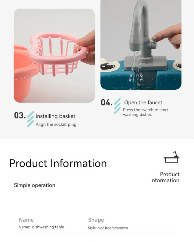 Toy Kitchen Set for Toddlers with Electric Circulating Water, Dishwasher Sink, Imaginative Pretend Play for Kids Boys Girls Ages