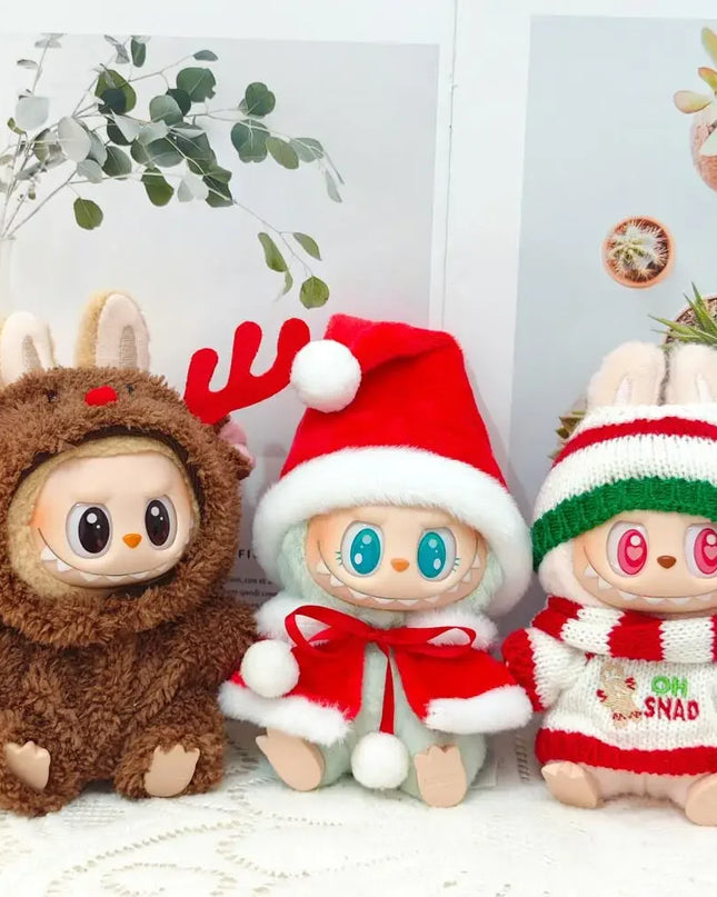 Labubu Doll Clothes Outfit Set For Mini Labubu Idol V1 V2 Christmas Cookie Man Sweater Hat Scarf New Year Party Costume Gift