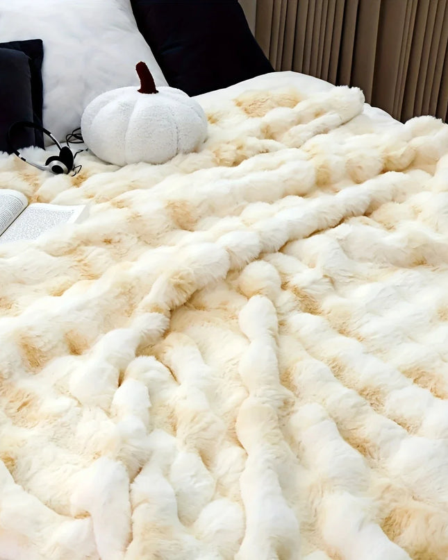 [Cozy|Faux Rabbit] Soft, Warm, 1pc Cozy Faux Rabbit Fleece Blanket | Throw for Bedroom, Guest Room, Living Room, Student Dormito