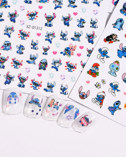 12sheet Cartoon Stitch Angel Nail Stickers Set Multiple Action Kawaii Stitch Nail Art Decals Adhesive Kids Manicure Decorations