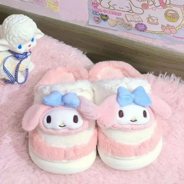 Anime Cartoon Kawaii Hello Kitty My Melody Cinnamoroll Kuromi Slippers Cute Home Thick-Soled Plush Slippers Girls Surprise Gift