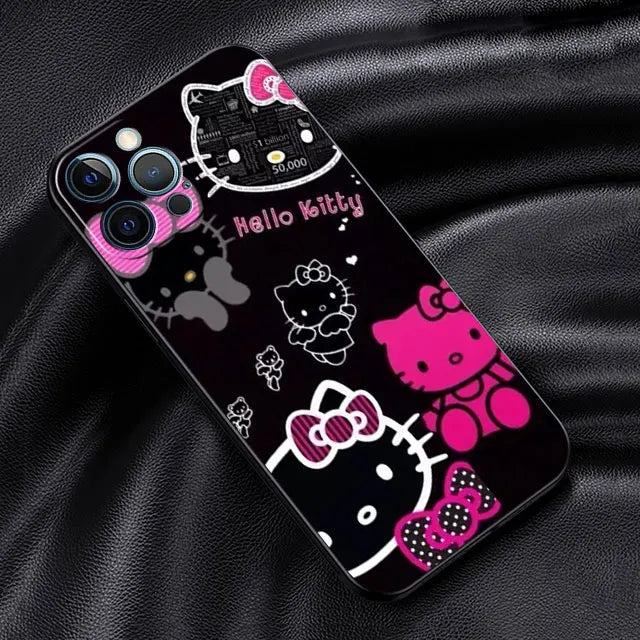 Phone Case For iPhone 11 12 13 14 Pro Max Mini XS XR X 8 7 6S 6 15 se Plus Black Silicone Cover Fundas Cute Cool Hello Kitty Cat