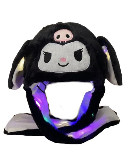 Kuromi Hello Kitty Moving Ears Cap for Girls Glowing Rabbit Hat Funny Stitch LED Plush Bunny Hats Halloween Party Accessories
