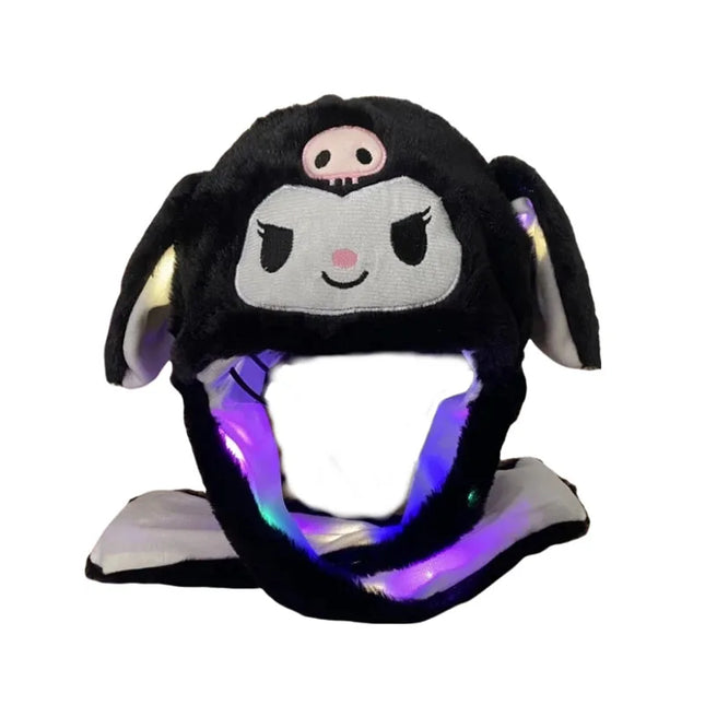 Kuromi Hello Kitty Moving Ears Cap for Girls Glowing Rabbit Hat Funny Stitch LED Plush Bunny Hats Halloween Party Accessories