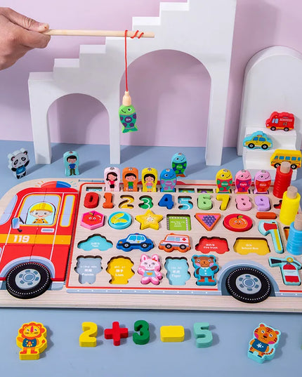 Montessori Educational Wooden Toys Preschool Children Fire Truck Busy Board Math Fishing Games Early Toys For Kids Xmas Gifts