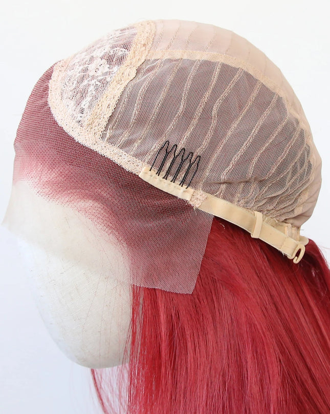 Red Wig 13x4 Synthetic Lace Front Wig Long Straight Dark Red Lace Front Synthetic Wig Pre Plucked Heat Resistant Fiber Hair