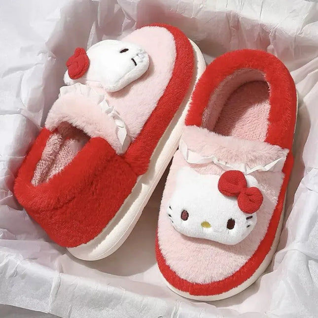 Anime Cartoon Kawaii Hello Kitty My Melody Cinnamoroll Kuromi Slippers Cute Home Thick-Soled Plush Slippers Girls Surprise Gift