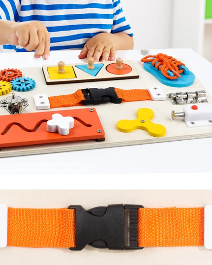 Montessori Wooden Busy Board Unlock Toy Essential Educational Sensory Board for Toddlers Intelligence Development Toys Gift