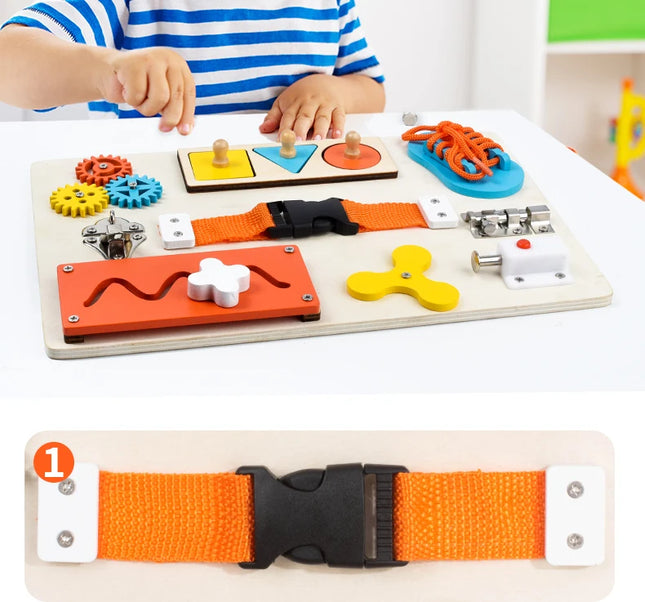 Montessori Wooden Busy Board Unlock Toy Essential Educational Sensory Board for Toddlers Intelligence Development Toys Gift