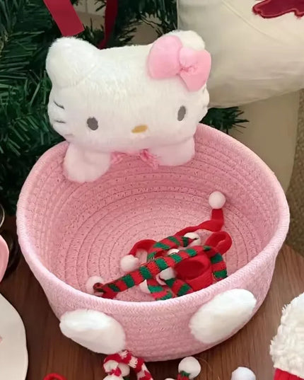 Japanese Kawaii Hello Kitty Storage Basket Cute Harajuku Charm Cosmetics Toys Storage Box Bedroom Decoration Birthday Gift Pink