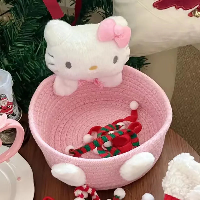 Japanese Kawaii Hello Kitty Storage Basket Cute Harajuku Charm Cosmetics Toys Storage Box Bedroom Decoration Birthday Gift Pink
