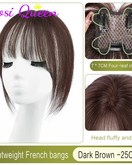 AOSI Synthetic Eight-character Bangs Wig For Women With High Hair Volume And High Skull Covering Gray Hair Replacement Wig