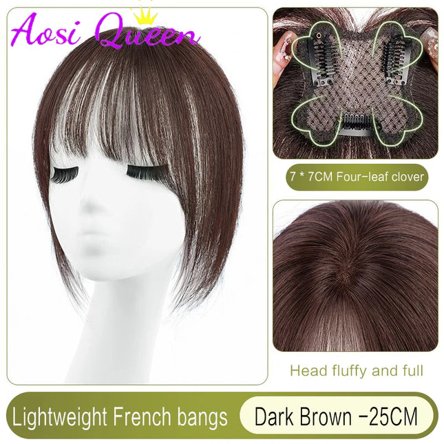 AOSI Synthetic Eight-character Bangs Wig For Women With High Hair Volume And High Skull Covering Gray Hair Replacement Wig