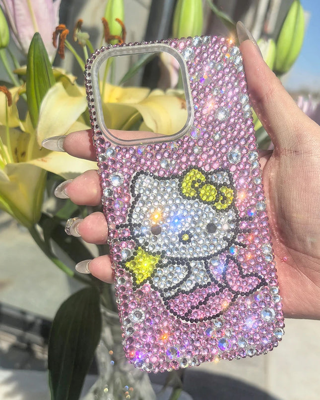 Hello Kitty Rhinestone Bling Crystal Phone Case Chain For iPhone 16 12 13 14 15Pro Max X Xs XR 7 8 Plus SE 2 3 10 Transparent Bu