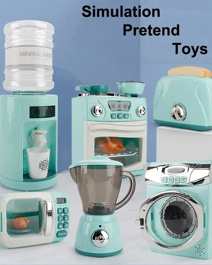 Kitchen Toys Set Kids Pretend Play Home Appliances Washing Machine Toaster Microwave Juicer Egg Cooker Girls Boys Play House Toy
