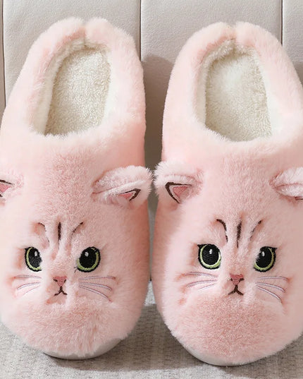 Winter Warm Slipper Women House Fuzzy Cat Cartoon Fur Plush Indoor Lazy Female Thermal Home Shoe Furry Funny Flat flip flop