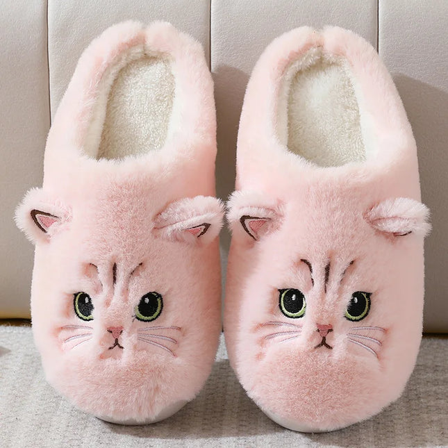 Winter Warm Slipper Women House Fuzzy Cat Cartoon Fur Plush Indoor Lazy Female Thermal Home Shoe Furry Funny Flat flip flop