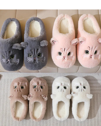 Winter Warm Slipper Women House Fuzzy Cat Cartoon Fur Plush Indoor Lazy Female Thermal Home Shoe Furry Funny Flat flip flop