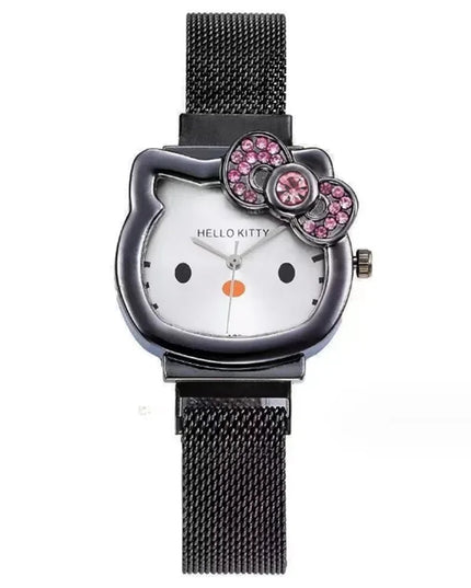 Hello Kitty Bow Diamond Watch Sanrio Anime Fashionable Quartz Watches Cute Cartoon Magnet Watches Girls Birthday Gifts