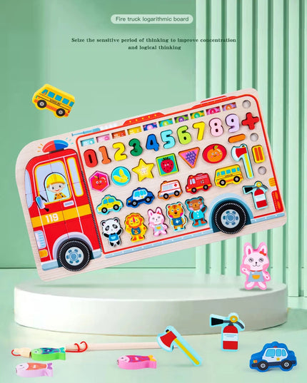Montessori Educational Wooden Toys Preschool Children Fire Truck Busy Board Math Fishing Games Early Toys For Kids Xmas Gifts