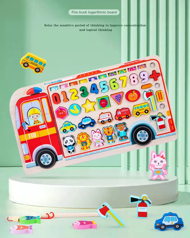 Montessori Educational Wooden Toys Preschool Children Fire Truck Busy Board Math Fishing Games Early Toys For Kids Xmas Gifts