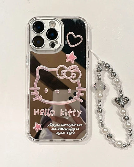 Cute Cartoon Sanrio Y2K Hello Kitty Silver Plating Phone Case For iPhone 16 15 14 13 12 11 Pro Max Cases Mirror Surface  Cover