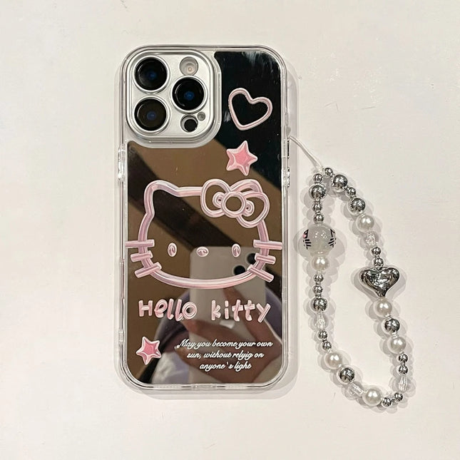 Cute Cartoon Sanrio Y2K Hello Kitty Silver Plating Phone Case For iPhone 16 15 14 13 12 11 Pro Max Cases Mirror Surface  Cover