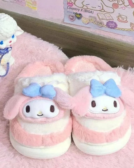 Anime Cartoon Kawaii Hello Kitty My Melody Cinnamoroll Kuromi Slippers Cute Home Thick-Soled Plush Slippers Girls Surprise Gift