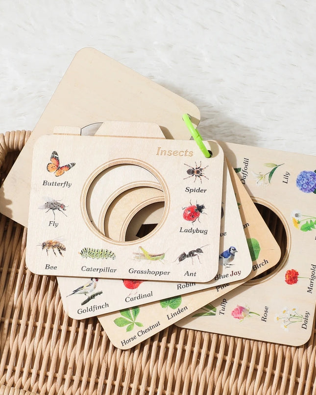 Montessori Wood Book Toys Educational Toys Outdoor Animals Plants Cognitive Puzzle Toys for Kids Wooden 0 12 Months Baby Toys