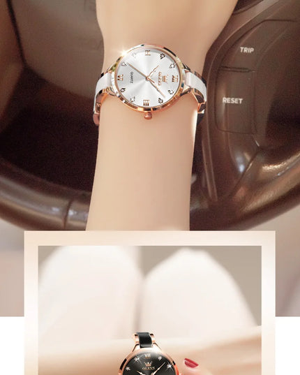 OLEVS 5872 Woman Watches Imported Japan Quartz Movement Waterproof Watch for Women Elegant Ceramic Strap Ladies Wristwatch Gifts