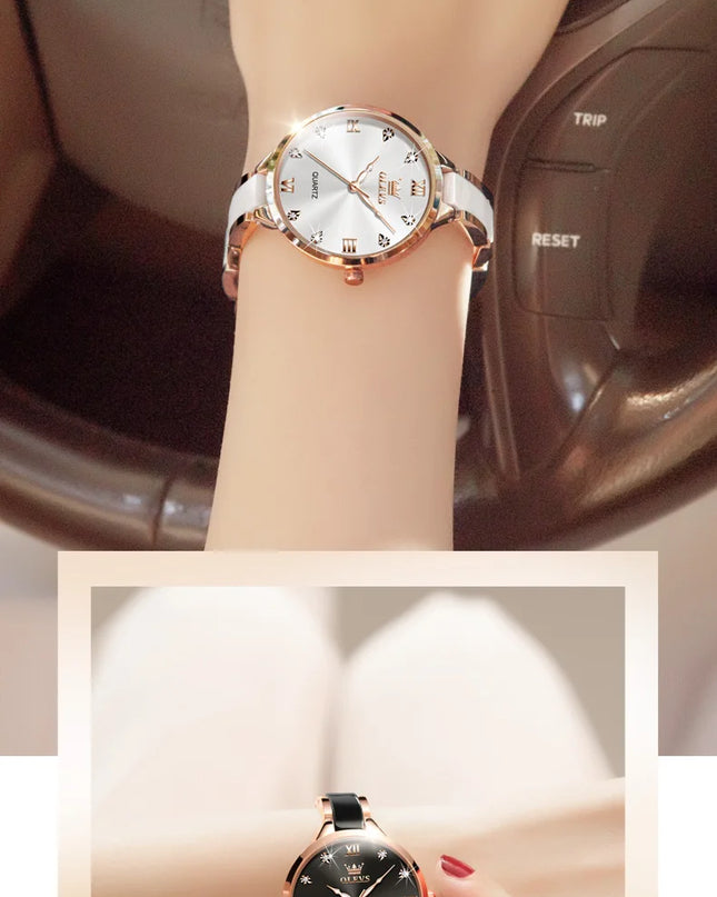 OLEVS 5872 Woman Watches Imported Japan Quartz Movement Waterproof Watch for Women Elegant Ceramic Strap Ladies Wristwatch Gifts