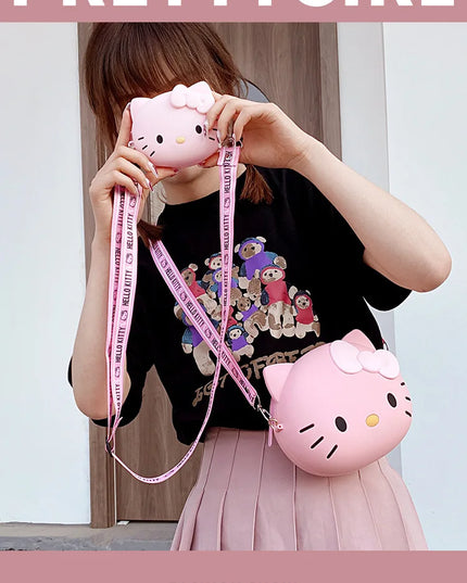 Hello Kitty Silicone Crossbody Bags Women Girls Kawaii 11cm/19cm Messenger Bag 3d Shoulder Small Purse Phone Bag Girlfriend Gift