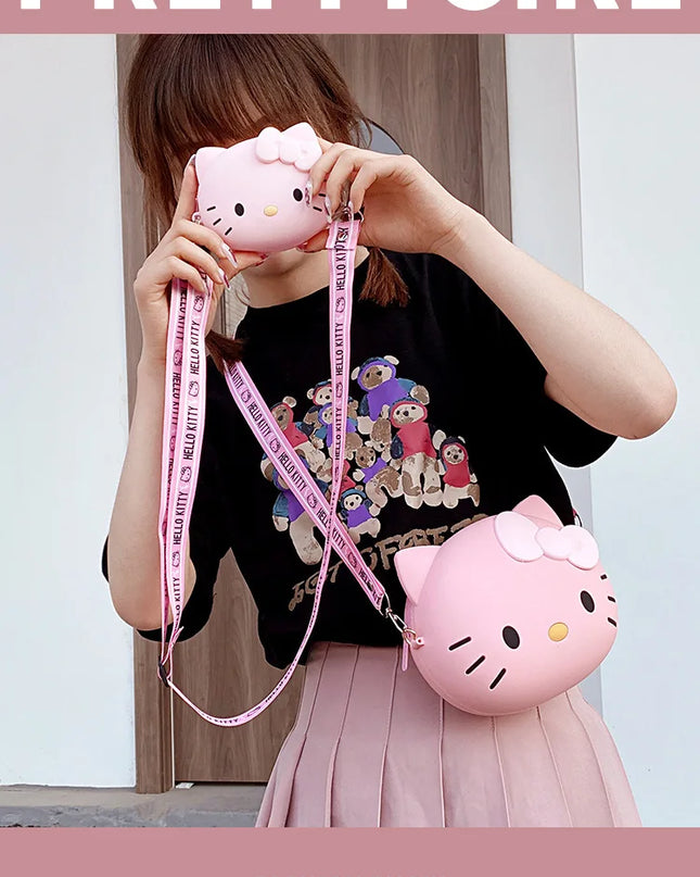Hello Kitty Silicone Crossbody Bags Women Girls Kawaii 11cm/19cm Messenger Bag 3d Shoulder Small Purse Phone Bag Girlfriend Gift
