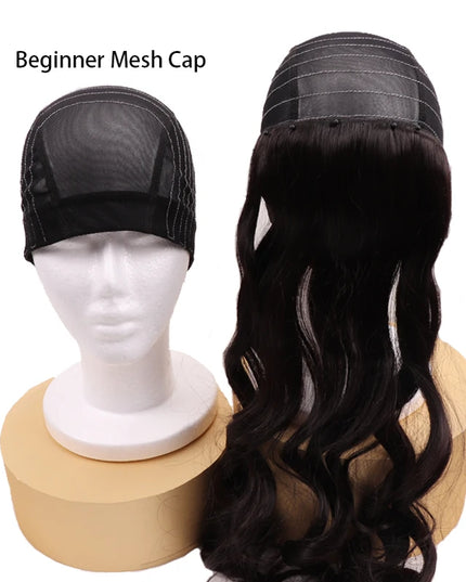 1Pcs Glueless Mesh Cap With White Line For Wig Making Black Frontal Map Cap With Guideline For Beginner Hairnet 4*4 Lace Closure
