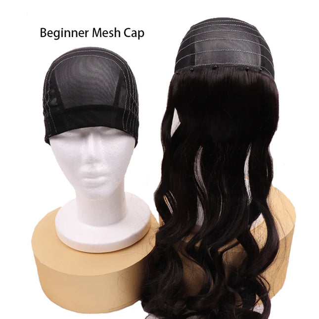 1Pcs Glueless Mesh Cap With White Line For Wig Making Black Frontal Map Cap With Guideline For Beginner Hairnet 4*4 Lace Closure