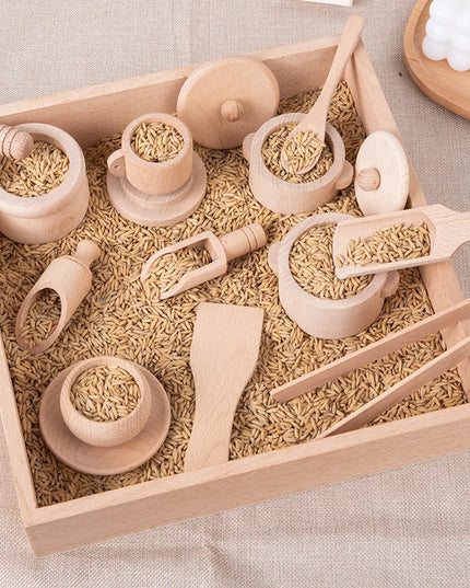 Montessori Sensory Enlighten Puzzle Toys Set Simulated Kitchen Tea Set Family Experience Early Childhood Education Wooden Toys
