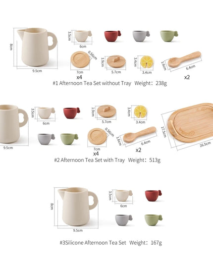 Wooden Montessori Toys Toddler Pretend Play Tea Party Set Silicone Teapot Cups Wood Tray Scoop Toys for Kids Birthday Gift