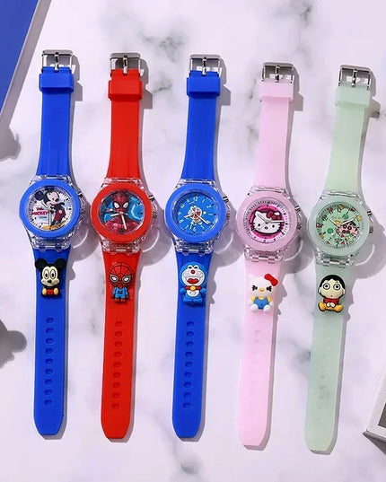 Disney Fashion Minnie Children's Watch Mickey Mouse Children's Flash Light Cartoon Figure Doll Boys Girls Birthday Gifts