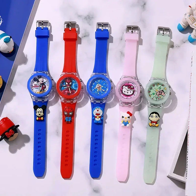 Disney Fashion Minnie Children's Watch Mickey Mouse Children's Flash Light Cartoon Figure Doll Boys Girls Birthday Gifts