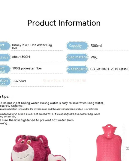 Stitch Angel Lotso peluche a mano bottiglia calda bottiglie di acqua calda inverno portatile borsa a mano calda