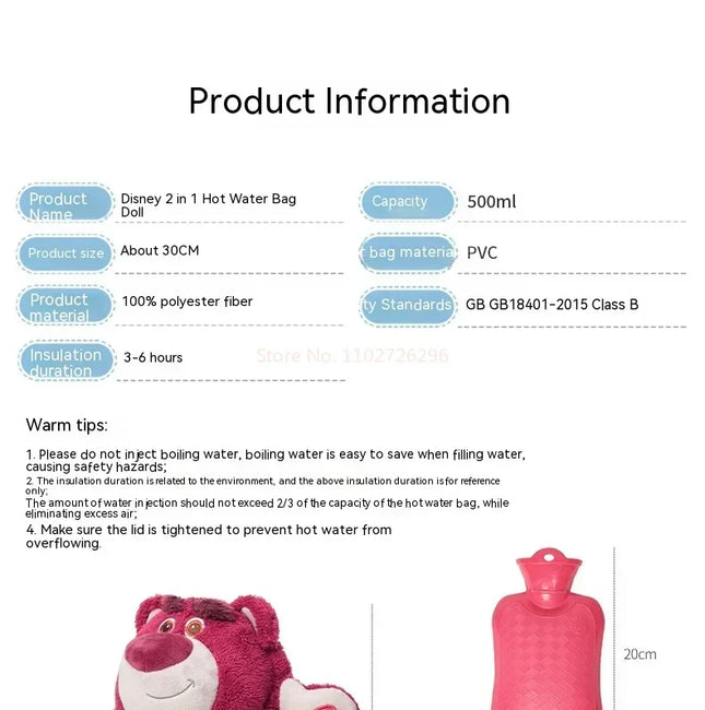 Stitch Angel Lotso peluche a mano bottiglia calda bottiglie di acqua calda inverno portatile borsa a mano calda