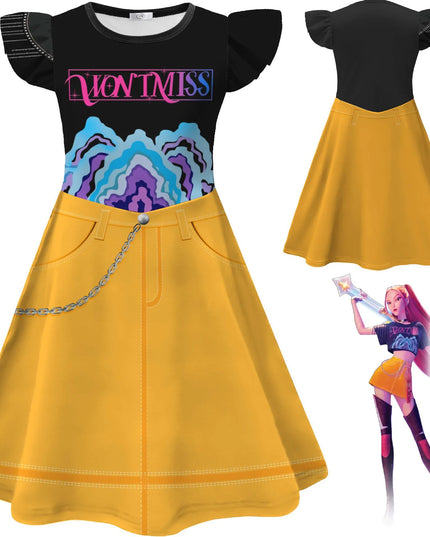 Kids KPop Demon Hunters Dress Clothes Cosplay Costume Girls Cartoon Rumi Dresses Children Casual Girl Dress Halloween Xmas Party