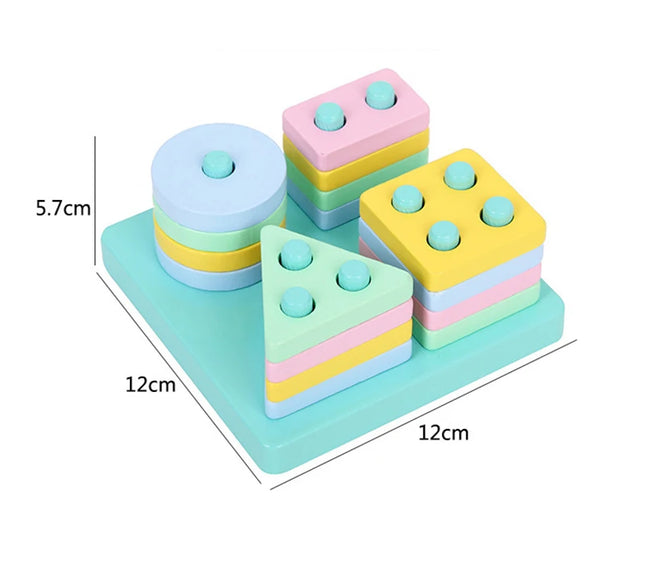Montessori Wooden Educational Toys for Children 1 2Y Baby Shape Color Sorter Block Puzzles Toddler Large Geometric Stacking Toys