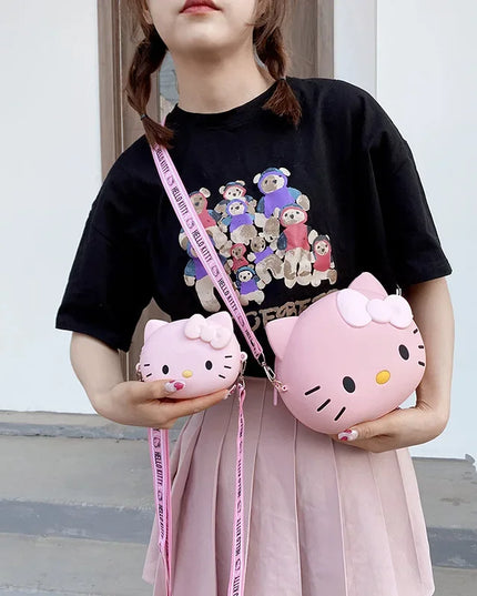 Hello Kitty Silicone Crossbody Bags Women Girls Kawaii 11cm/19cm Messenger Bag 3d Shoulder Small Purse Phone Bag Girlfriend Gift