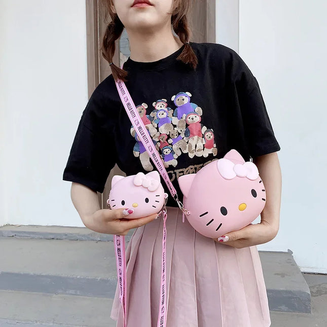 Hello Kitty Silicone Crossbody Bags Women Girls Kawaii 11cm/19cm Messenger Bag 3d Shoulder Small Purse Phone Bag Girlfriend Gift