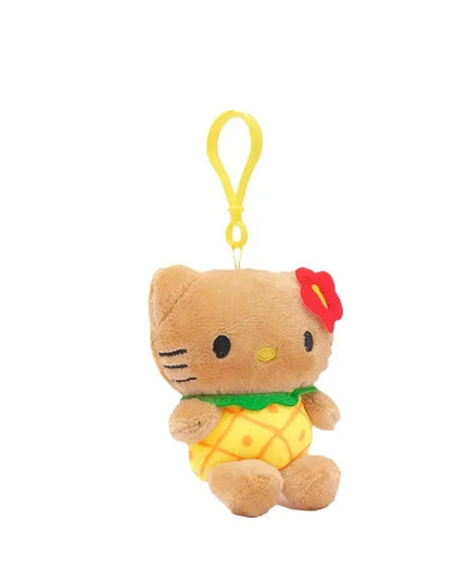 Hot Anime Hello Kitty Kuromi Dolls Filled Keychain Dark Skin Hawaiian Series Cartoon Accessory Toys Bag Pendant Charms